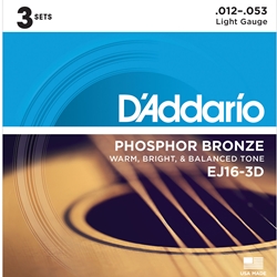 D'Addario EJ16 Phosphor Bronze Acoustic Guitar String Set, Light, 12-53